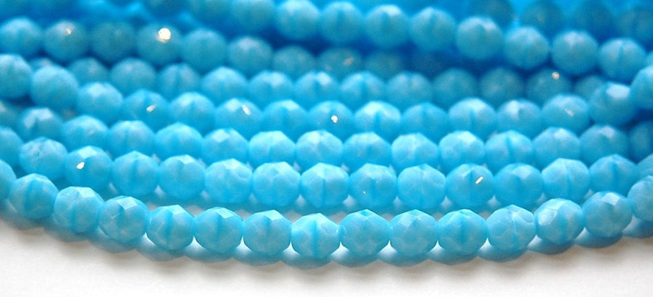 8mm Light Sky Blue Coral Czech Firepolish Faceted Glass Beads (25)