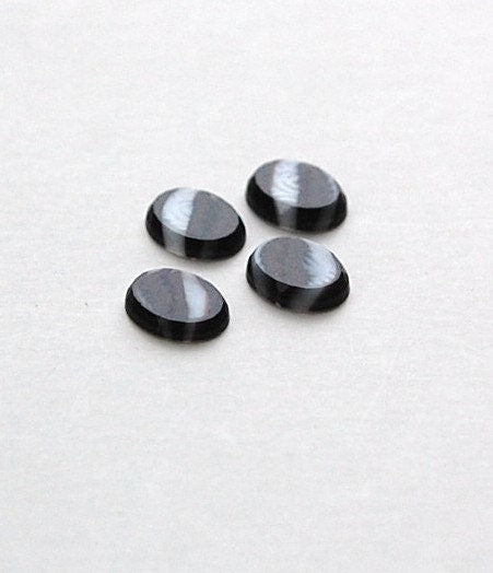 Vintage Black Purple with White Glass Cabochons 10mm x 8mm (6) cab576D