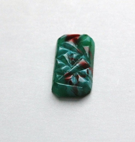 Vintage Green Pressed Glass Cabochon with White and Red cab403