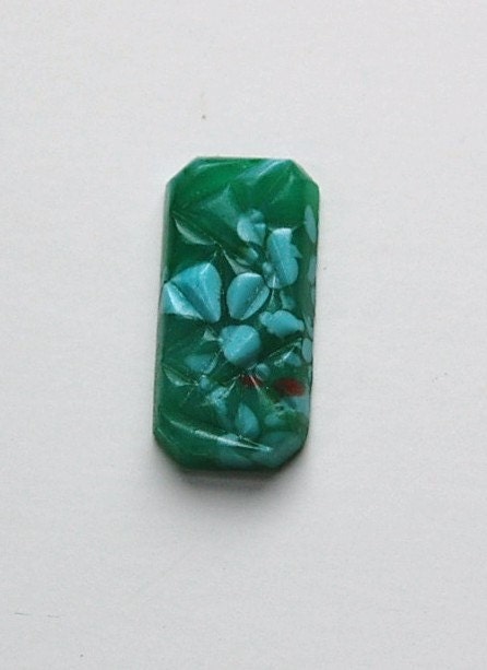 Vintage Green Pressed Glass Cabochon with White and Red cab403