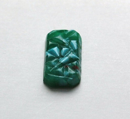 Vintage Green Pressed Glass Cabochon with White and Red cab403
