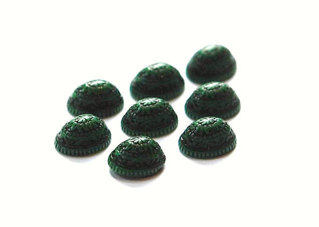 Vintage Mosaic Green and Black Cabochons 10x8mm (8) cab714R