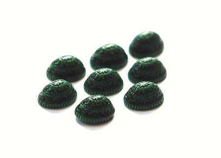 Vintage Mosaic Green and Black Cabochons 10x8mm (8) cab714R