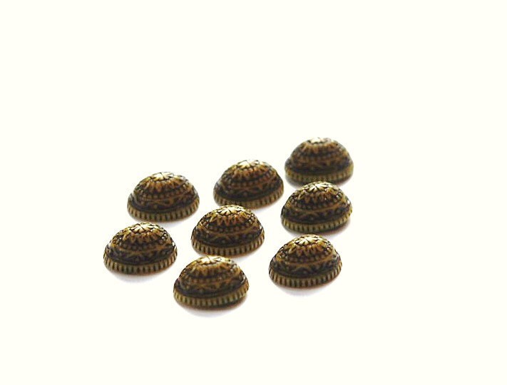 Vintage Mosaic Yellow and Black Cabochons 10x8mm (8) cab714T