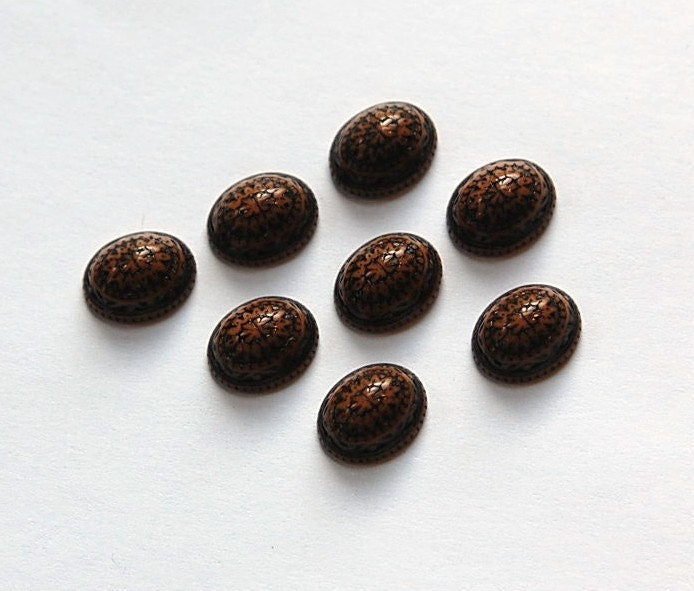 Vintage Mosaic Brown and Black Cabochons 10x8mm (8) cab714Q
