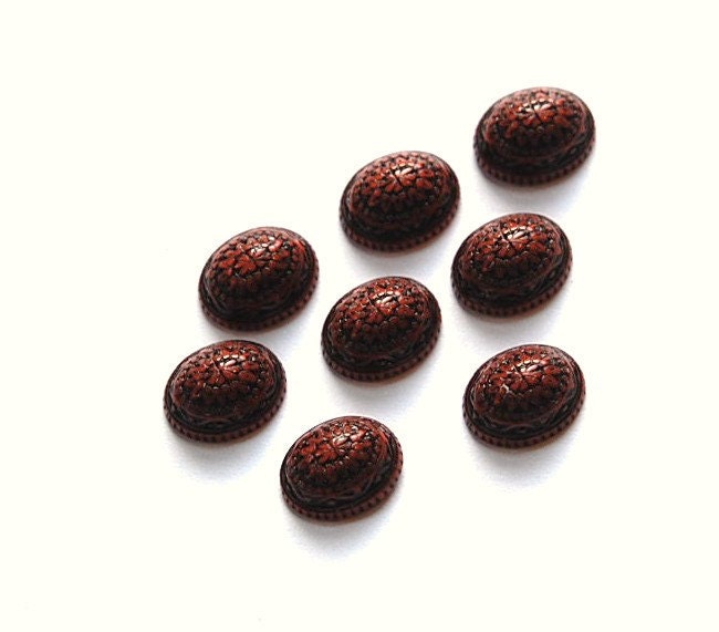 Vintage Mosaic Reddish Brown and Black Cabochons 10x8mm (8) cab714U