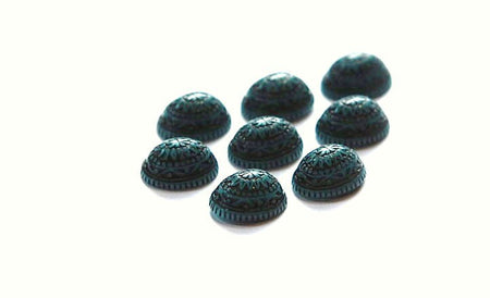 Vintage Mosaic Turquoise Blue and Black Cabochons 10x8mm (8) cab714S