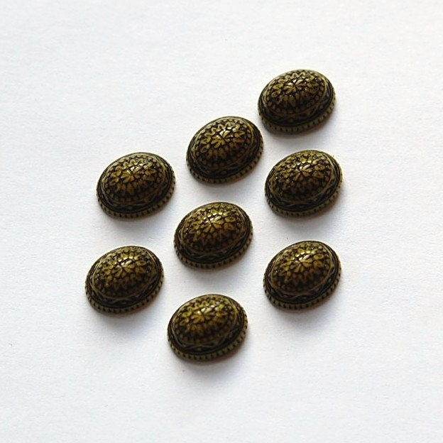 Vintage Mosaic Yellow and Black Cabochons 10x8mm (8) cab714T
