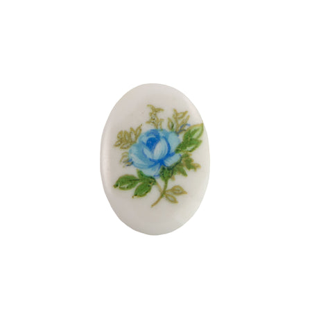 18x13mm Blue Rose on White Glass Oval Cabochons (4)