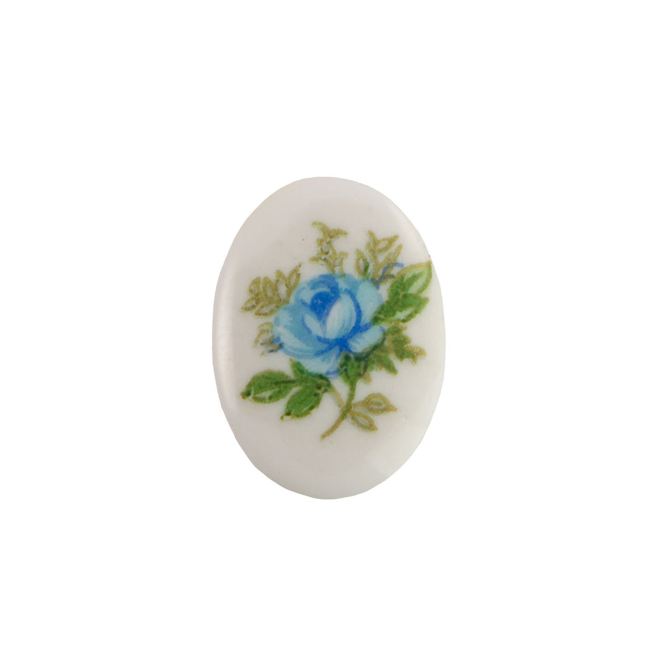 18x13mm Blue Rose on White Glass Oval Cabochons (4)