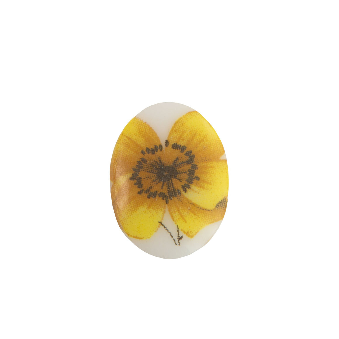 18x13mm Yellow Sunflower on White Glass Oval Cabochons (2)