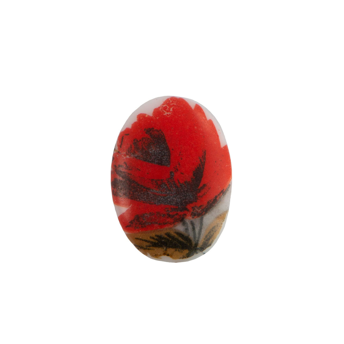 18x13mm Red Flower on White Glass Oval Cabochons (2)
