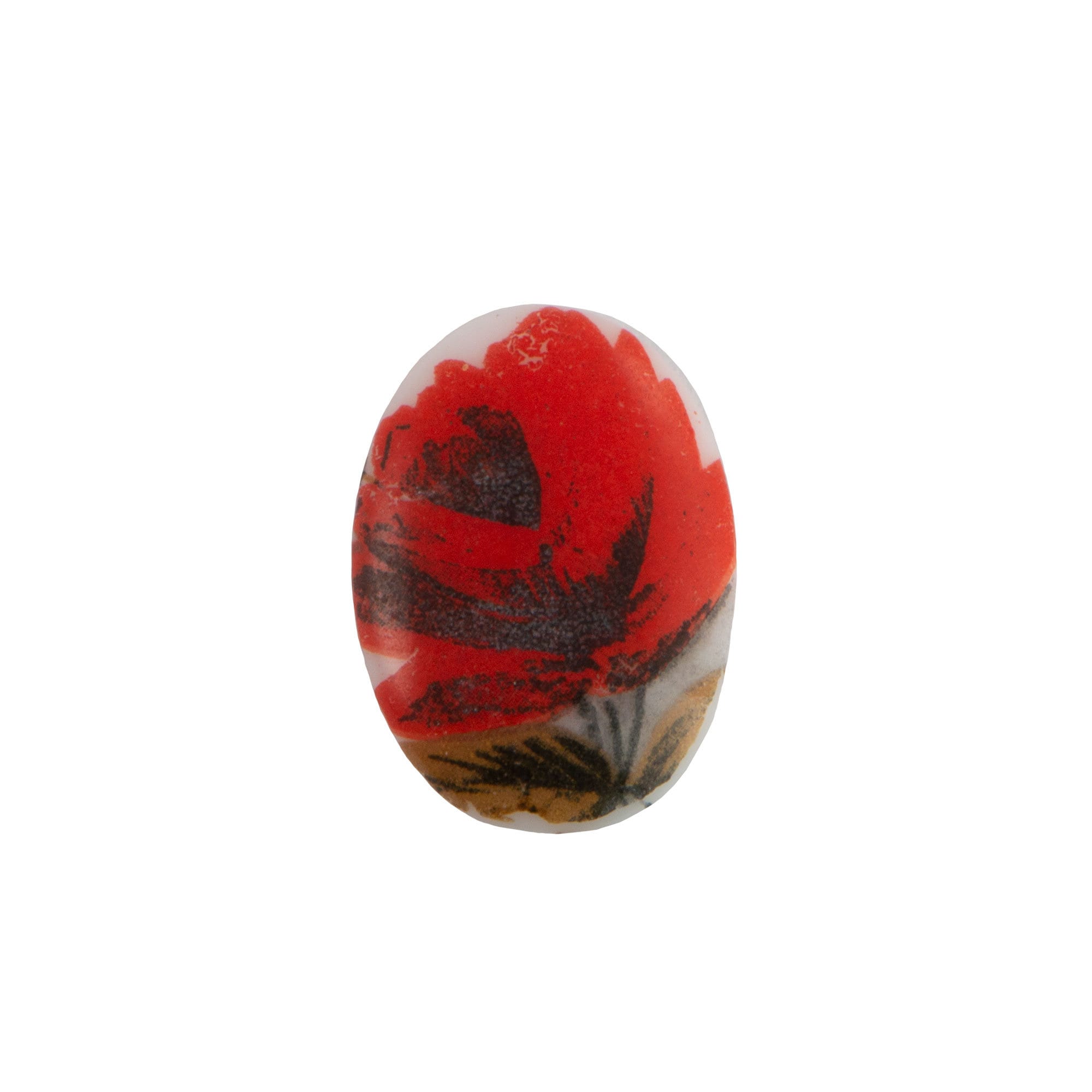 18x13mm Red Flower on White Glass Oval Cabochons (2)