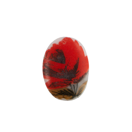 18x13mm Red Flower on White Glass Oval Cabochons (2)