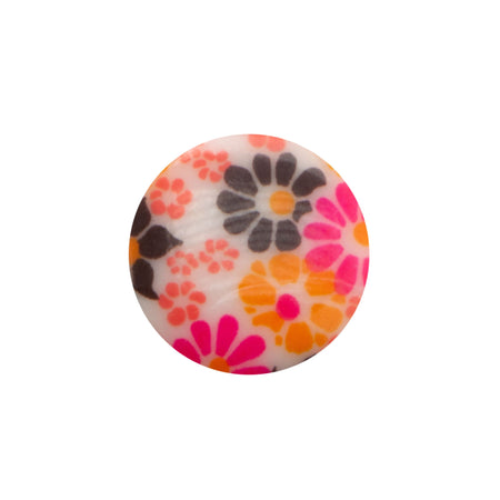 12mm Orange Pink and Black Floral Glass Round Cabochons (4)