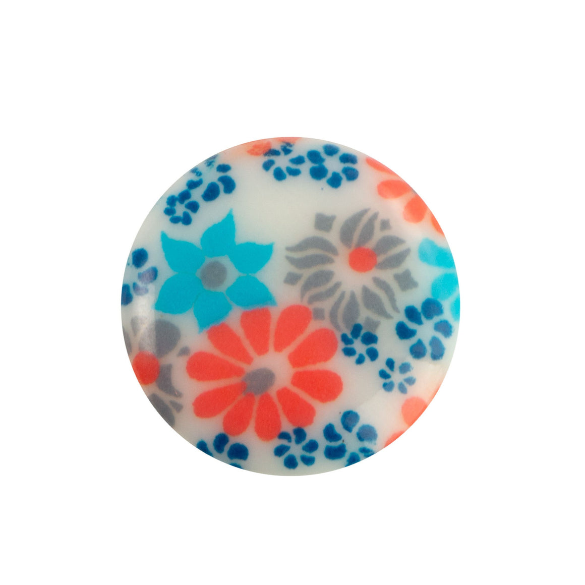 15mm Blue Orange an Grey Flower Glass Round Cabochons (4)