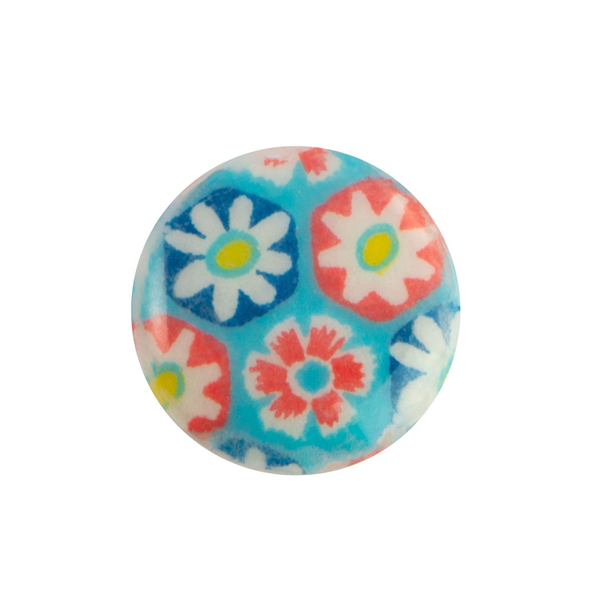 15mm Blue Red Floral Glass Round Cabochons (4)