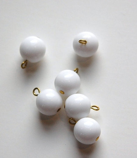 1 Loop White Smooth Glass Drops Czech Beads 10mm (6) drp087