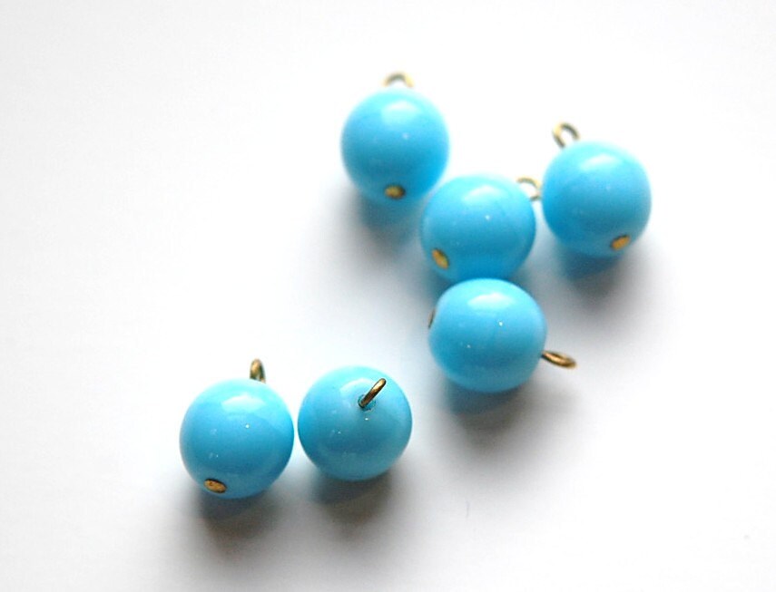 1 Loop Light Blue Smooth Glass Drops Czech Beads 10mm (6) drp087B