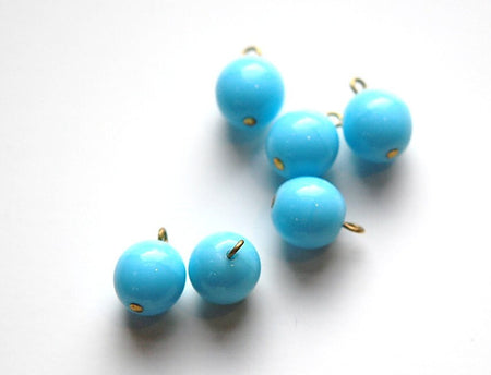1 Loop Light Blue Smooth Glass Drops Czech Beads 10mm (6) drp087B