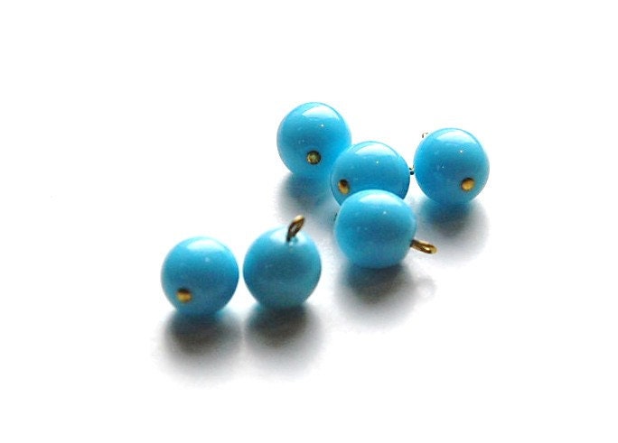 1 Loop Light Blue Smooth Glass Drops Czech Beads 10mm (6) drp087B