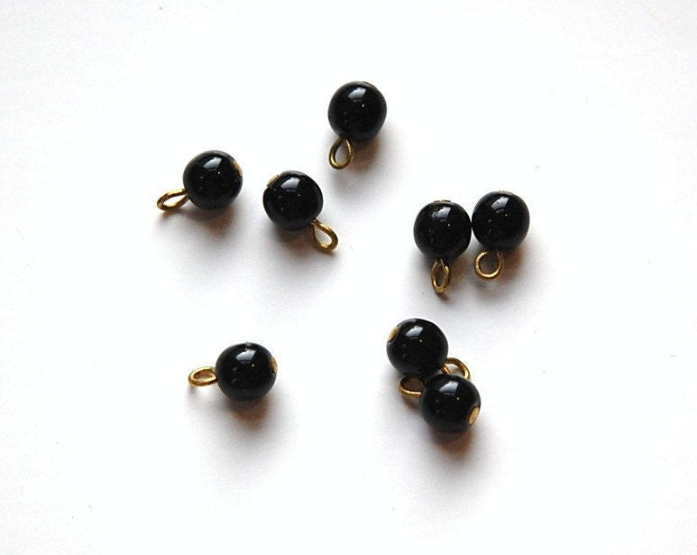 1 Loop Jet Black Smooth Glass Drops Czech Beads 6mm (8) drp089C