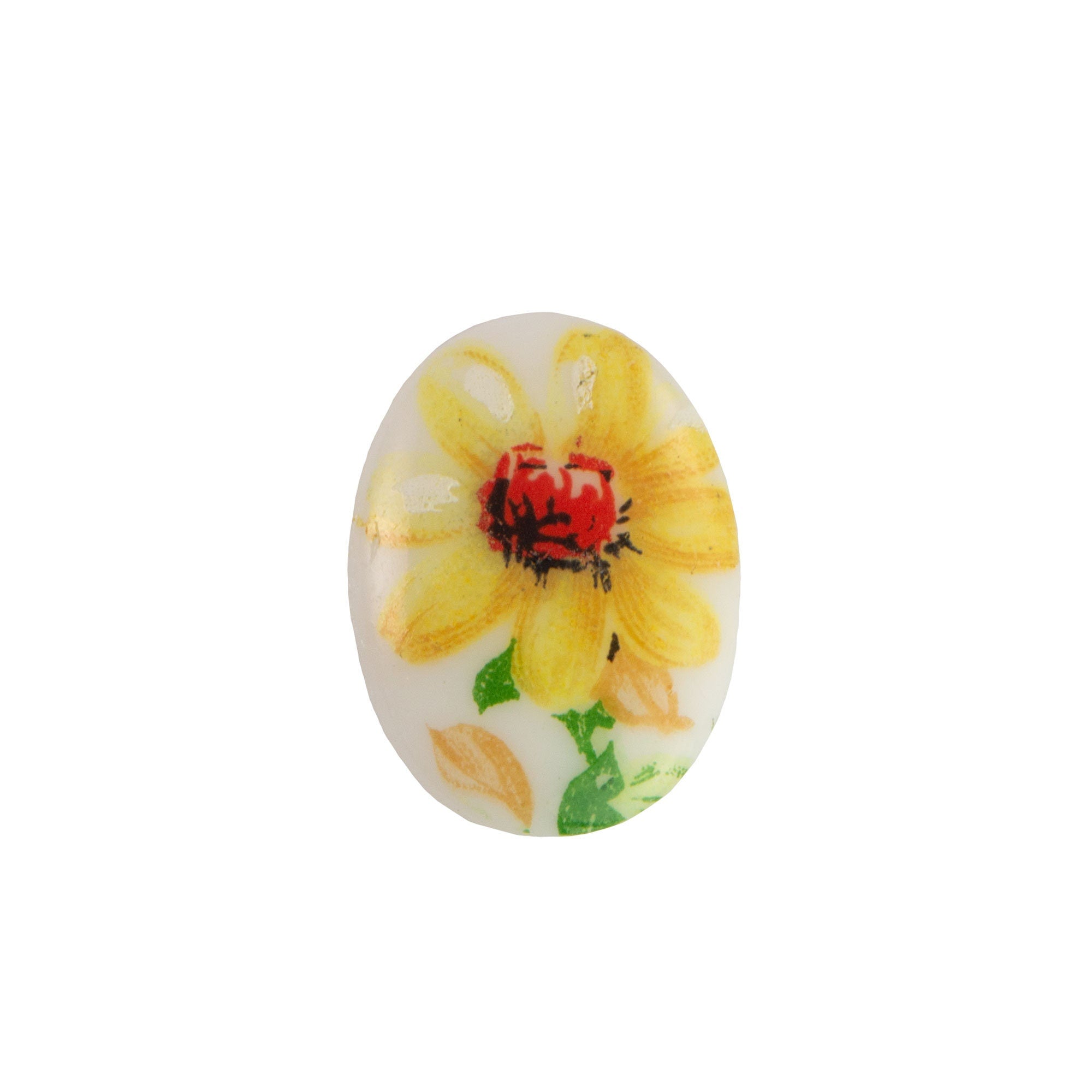 18x13mm Yellow Flower Glass Oval Cabochons (2)