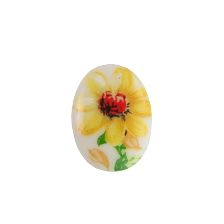 18x13mm Yellow Flower Glass Oval Cabochons (2)