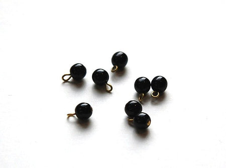 1 Loop Jet Black Smooth Glass Drops Czech Beads 6mm (8) drp089C