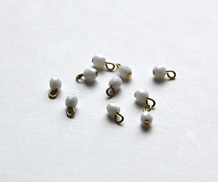 1 Loop White Faceted Glass Drops Czech Beads 4mm (10) drp085