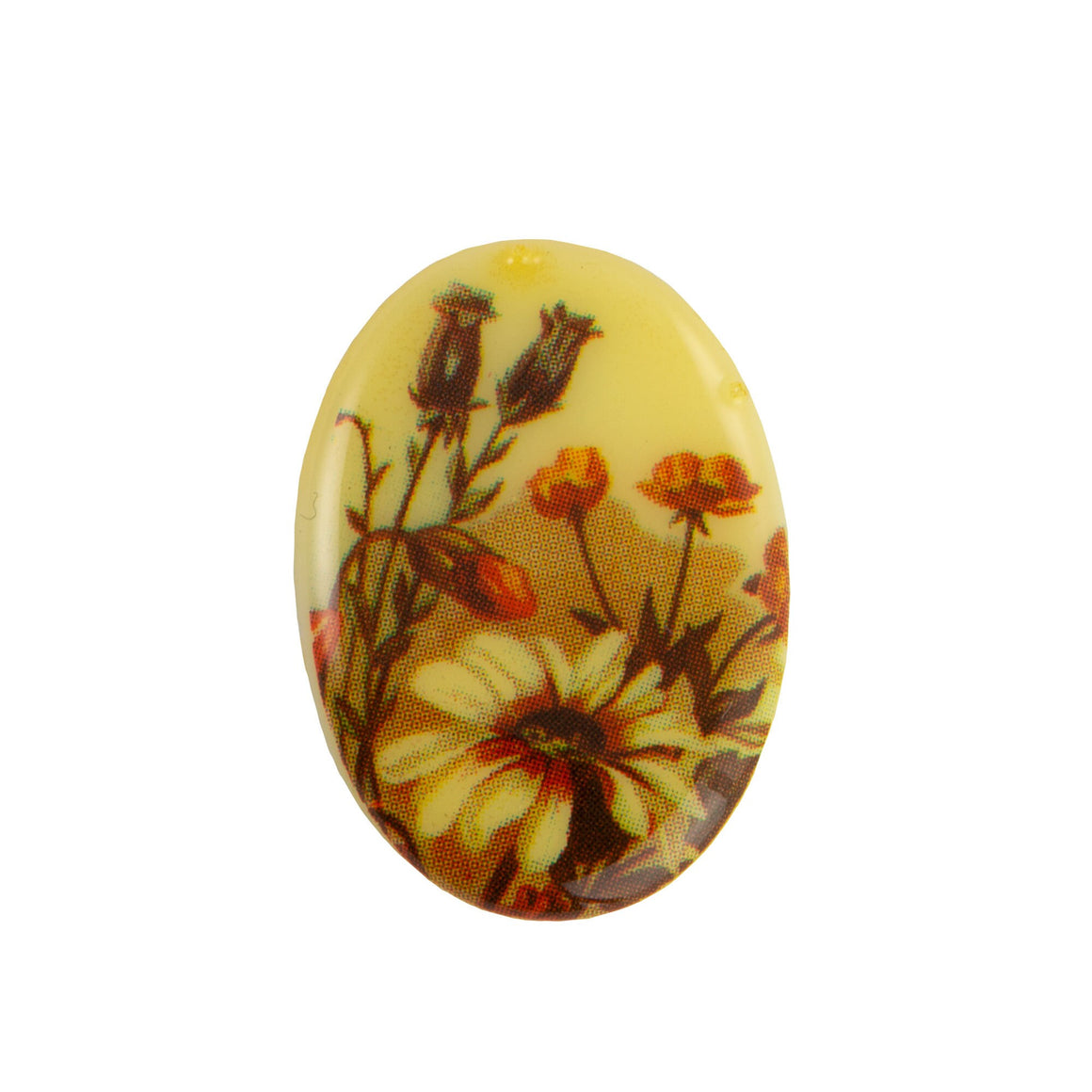25x18mm Daisy Flower on Cream Glass Oval Cabochons (1)