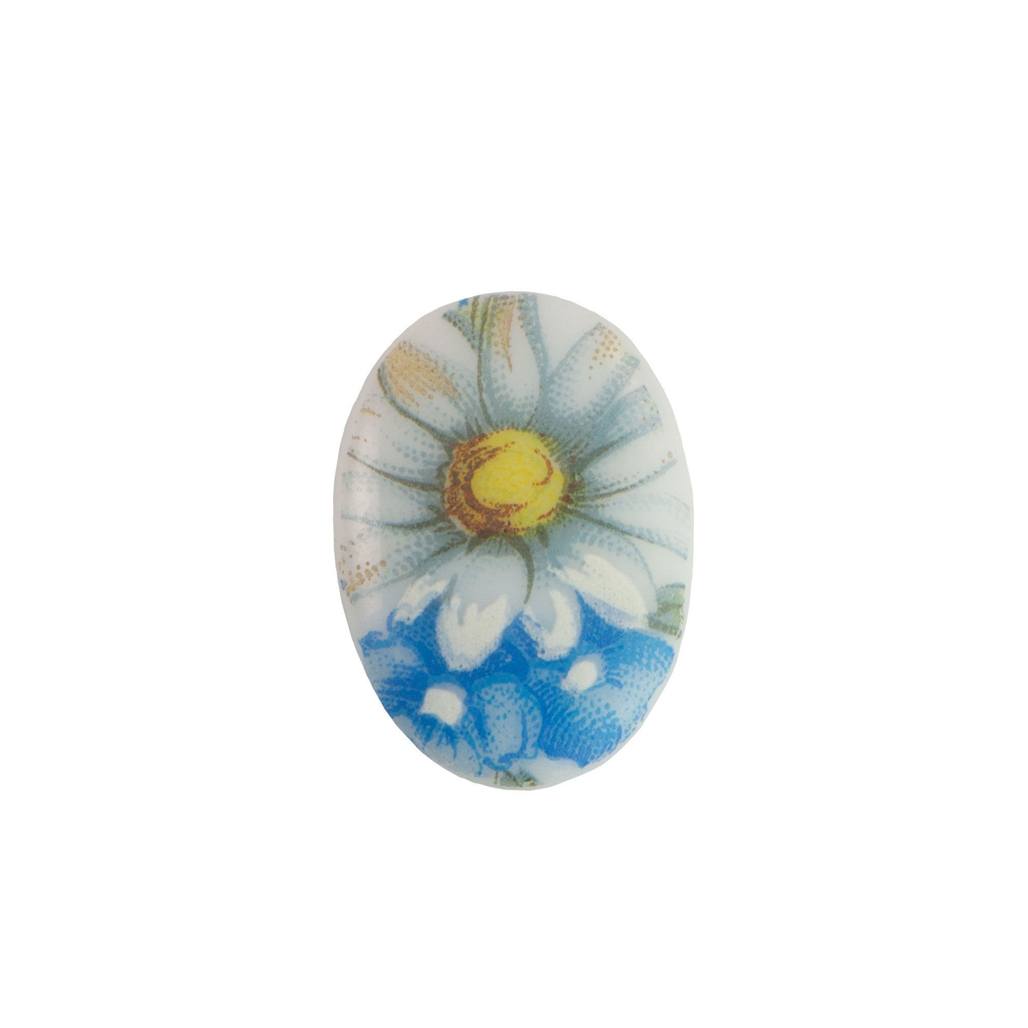 18x13mm Daisy Flower on Blue Glass Oval Cabochon (2)