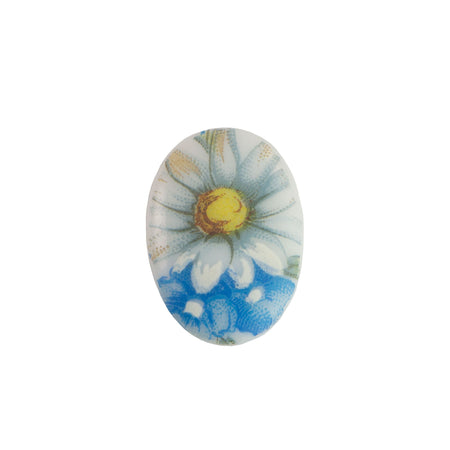 18x13mm Daisy Flower on Blue Glass Oval Cabochon (2)