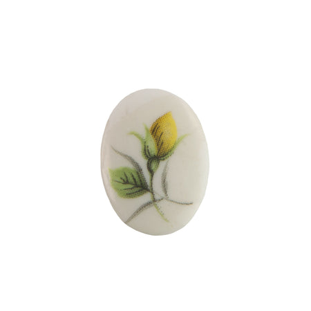 18x13mm Yellow Flower Bud on White Glass Oval Cabochons (4)