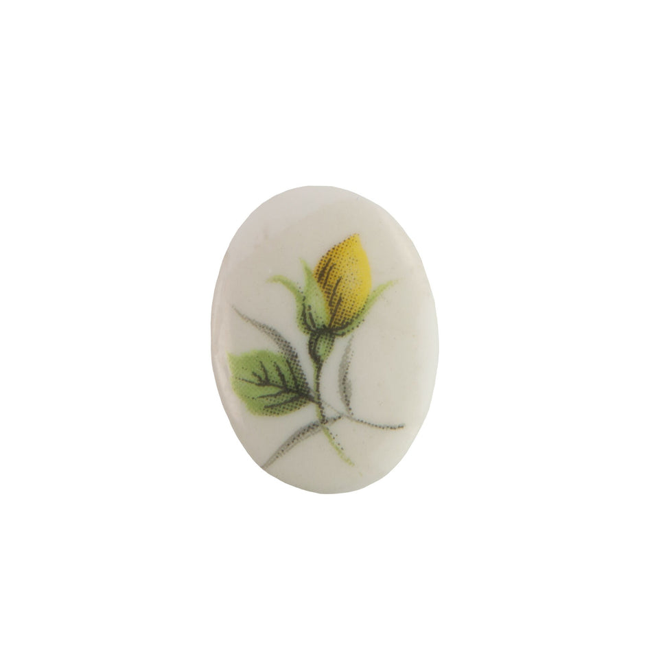 18x13mm Yellow Flower Bud on White Glass Oval Cabochons (4)