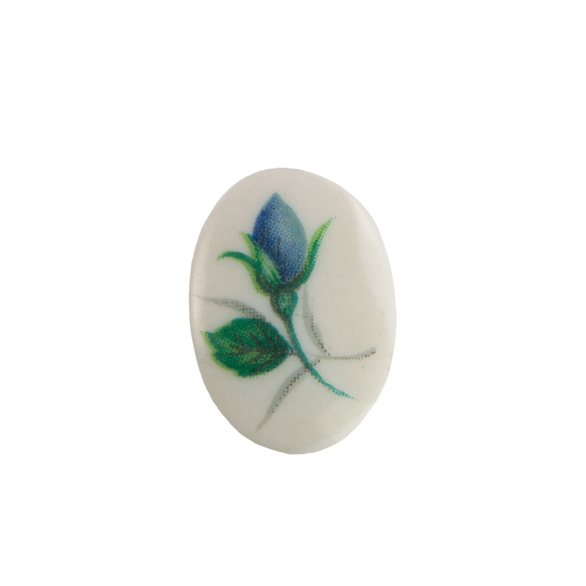 18x13mm Blue Flower Bud on White Glass Oval Cabochons (4)
