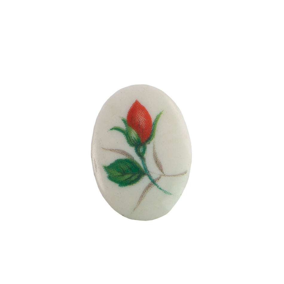 18x13mm Red Rose Bud on White Glass Oval Cabochons (4)