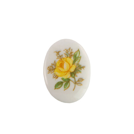 18x13mm Yellow Rose on White Glass Oval Cabochons (4)