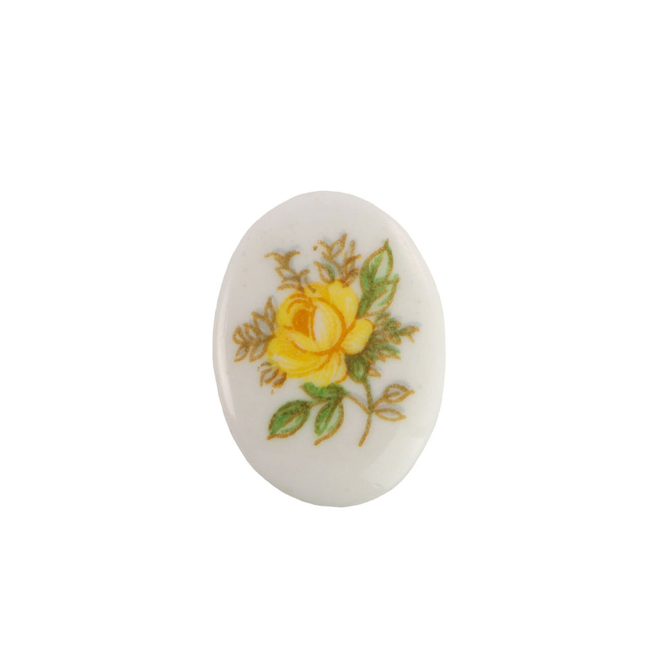 18x13mm Yellow Rose on White Glass Oval Cabochons (4)