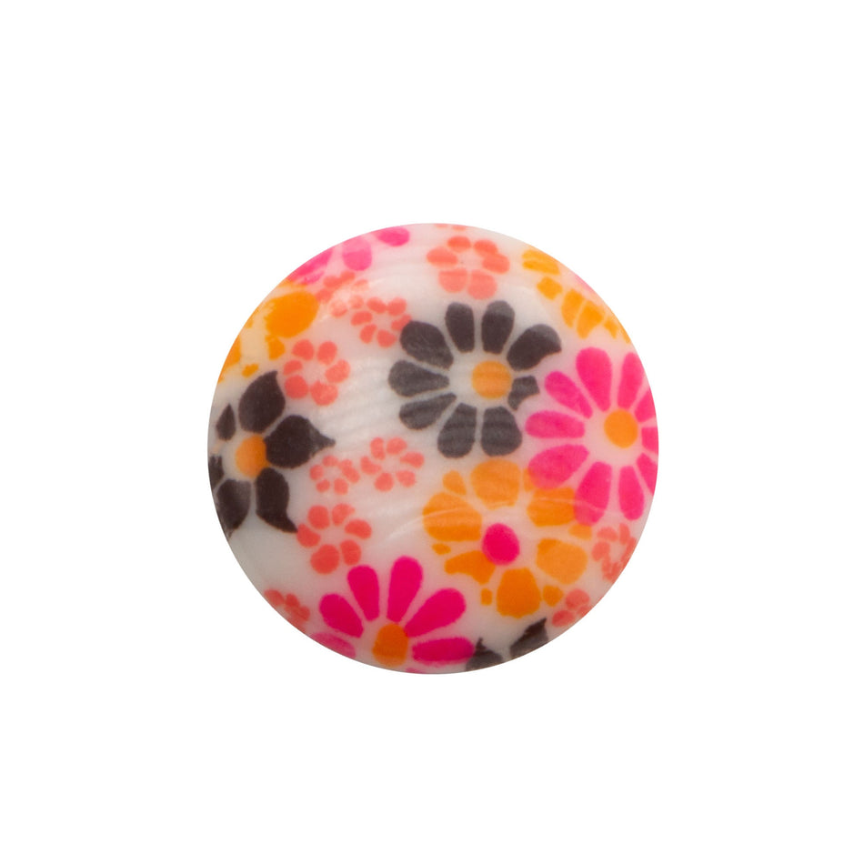 15mm Orange Pink and Black Floral Glass Round Cabochons (4)