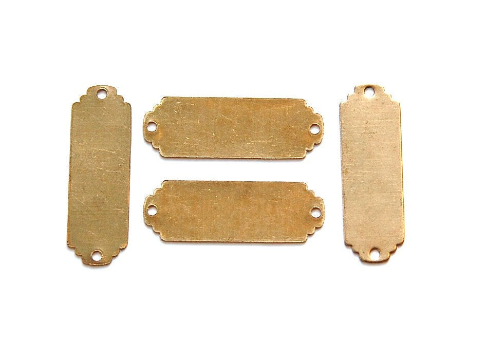 2 Hole Raw Brass Flat Pad Narrow Rectangle Connector (4) mtl225C