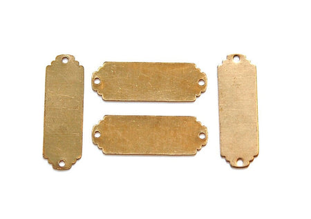 2 Hole Raw Brass Flat Pad Narrow Rectangle Connector (4) mtl225C