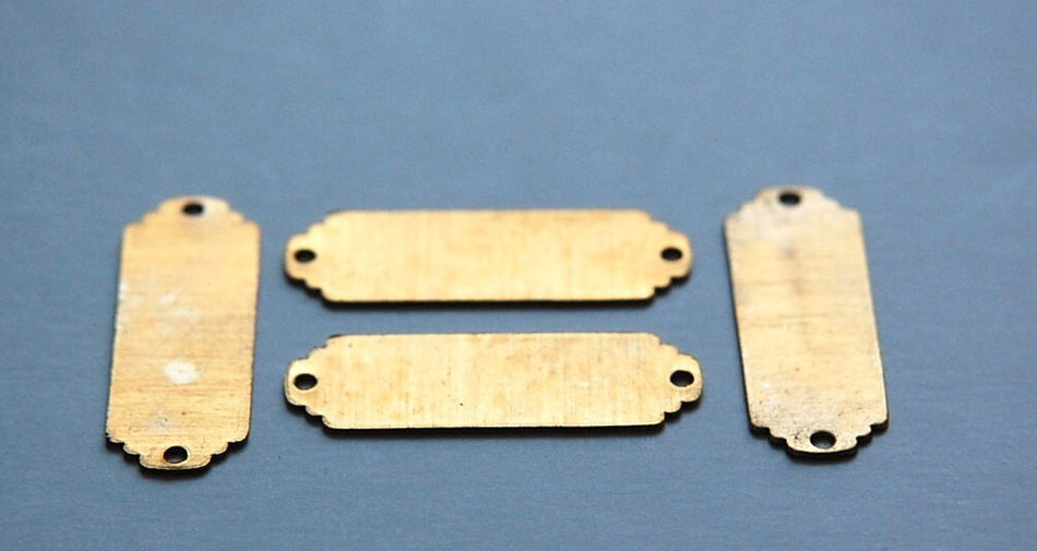 2 Hole Raw Brass Flat Pad Narrow Rectangle Connector (4) mtl225C