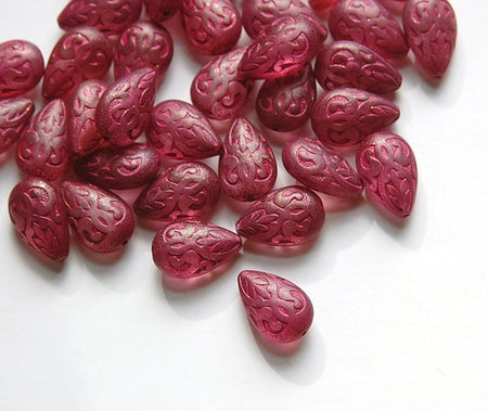 Semi Translucent Pink and Dark Pink Etched Teardrop (6) bds120P