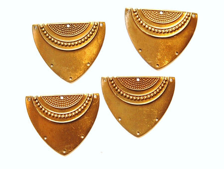 6 Hole Raw Brass Dapped Triangle Shield Tribal Pendant Connector (4) mtl180A