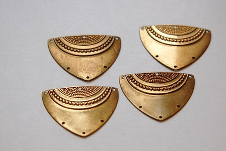 6 Hole Raw Brass Dapped Triangle Shield Tribal Pendant Connector (4) mtl180A