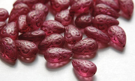 Semi Translucent Pink and Dark Pink Etched Teardrop (6) bds120P