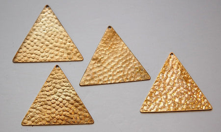 1 Hole Raw Brass Hammered Triangle Pendants 38mm (4) mtl297C
