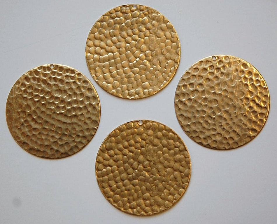 1 Hole Raw Brass Hammered Circle Pendants 35mm (4) mtl297B