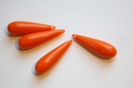 Vintage Acrylic Teardrop Beads Pendants Opaque Orange 40x10mm (4) bds090G